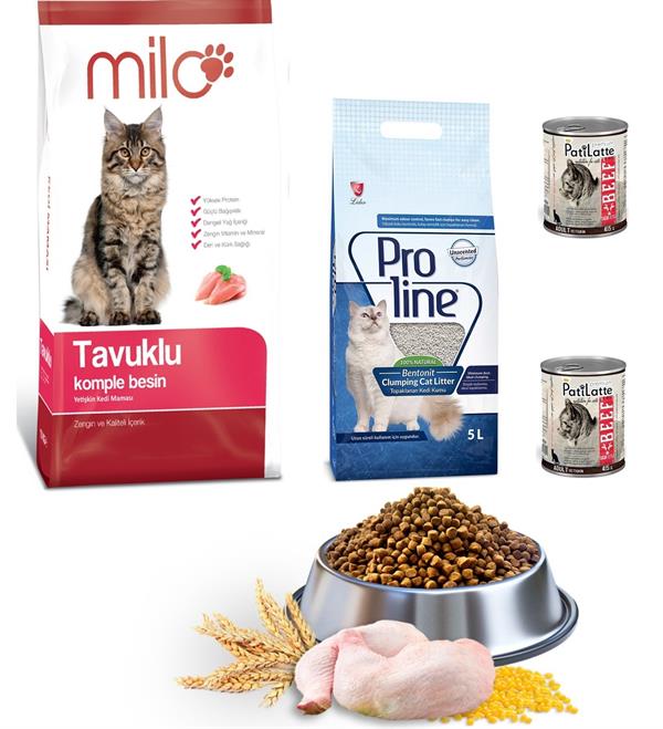 Milo 10 Kg Tavuklu Kedi Maması ve ProLine 5 lt Kedi Kumu