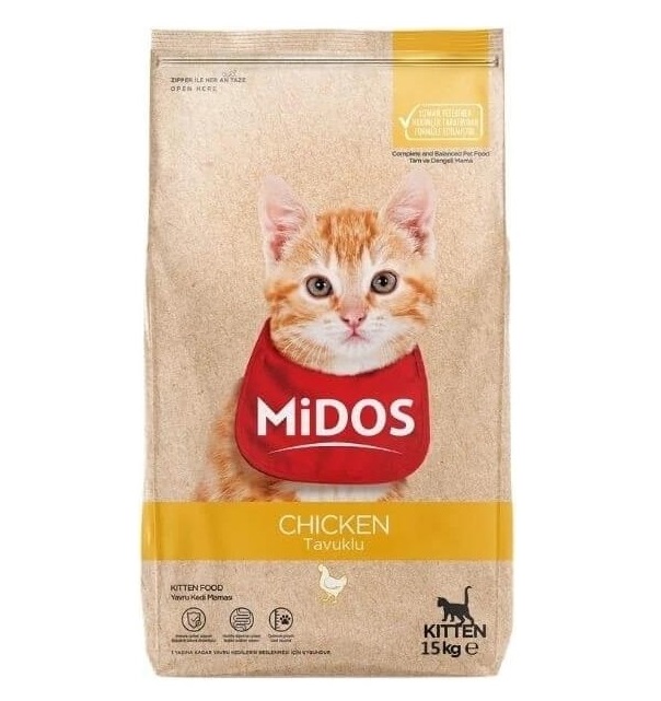 Midos 15 Kg Tavuklu Yavru Kedi Maması Sağlıklı Büyüme 