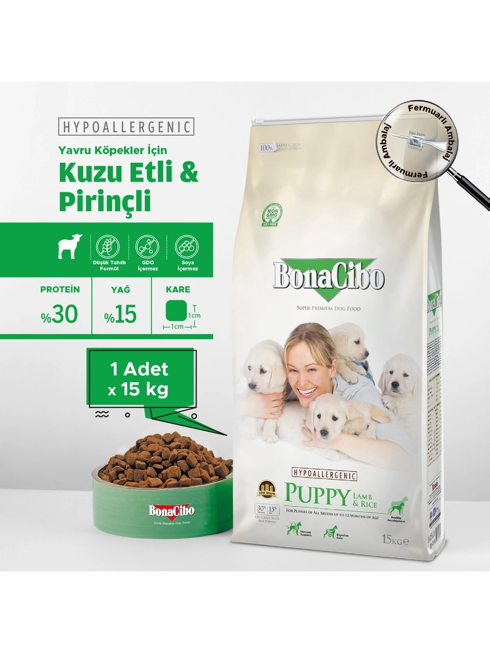 BonaCibo 15 Kg Puppy Lamb & Rice Kuzu Etli ve Pirinçli Yavru Köpek Maması