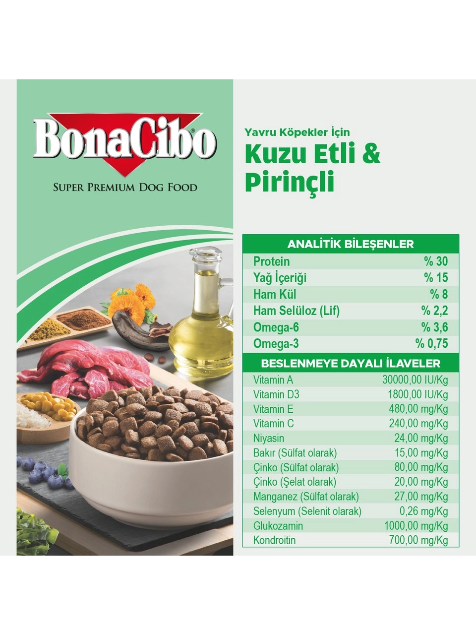 BonaCibo 15 Kg Puppy Lamb & Rice Kuzu Etli ve Pirinçli Yavru Köpek Maması