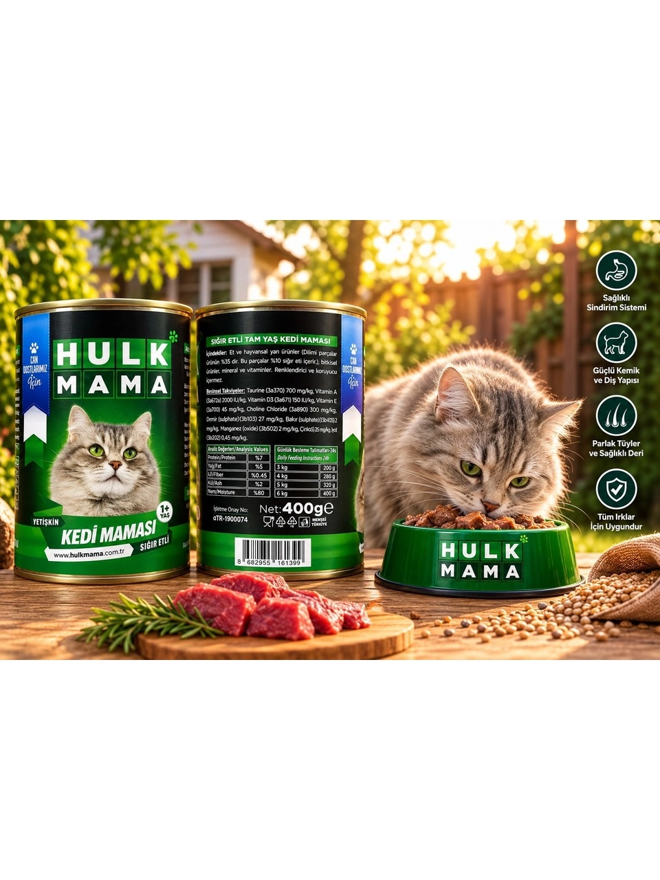 Hulk Mama Sığır Etli Yaş Kedi Maması 400 gr