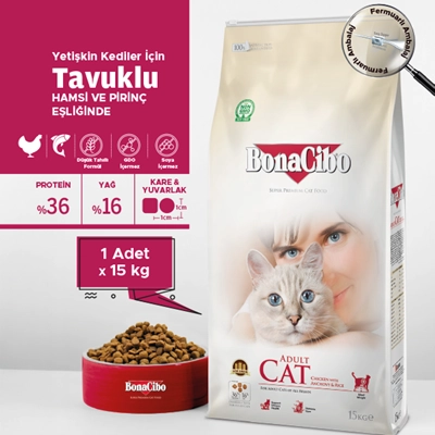 BonaCibo  15 kg Tavuklu Ve Balıklı Yetişkin Kedi Maması