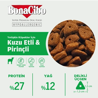 BonaCibo 15 Kg  Kuzu Etli Ve Pirinçli Yetişkin Köpek Maması 