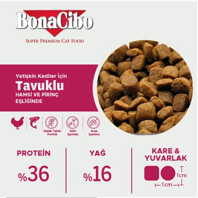 BonaCibo  15 kg Tavuklu Ve Balıklı Yetişkin Kedi Maması