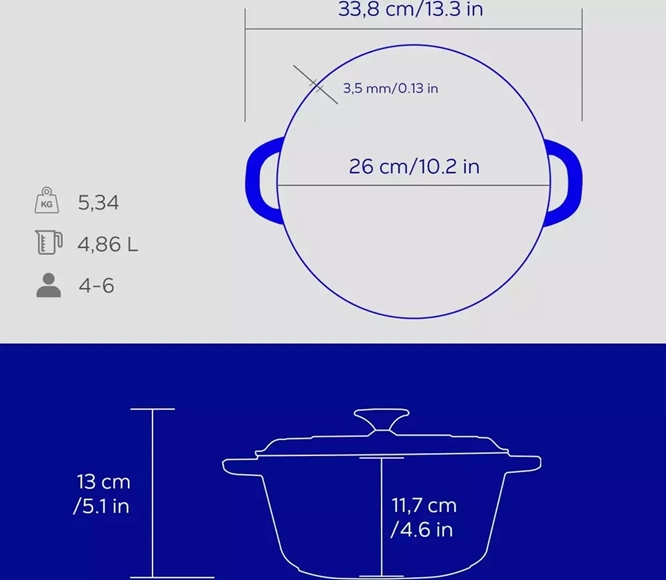 Lava 26 cm New Heritage Yuvarlak Döküm Tencere Mavi