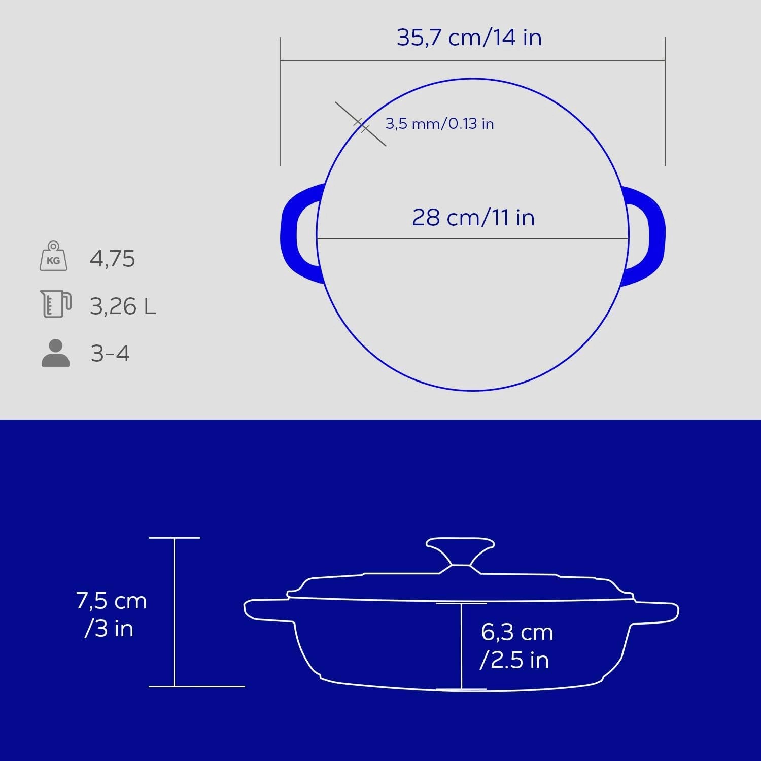 Lava Döküm Yuvarlak Çok Amaçlı Yayvan Tencere New Heritage Serisi Çap(Ø)28cm. Mavi