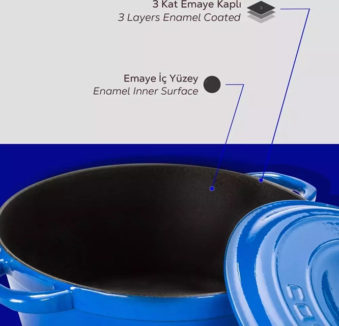 Lava 26 cm New Heritage Yuvarlak Döküm Tencere Mavi