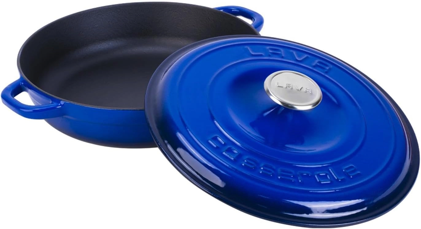 Lava Döküm Yuvarlak Çok Amaçlı Yayvan Tencere New Heritage Serisi Çap(Ø)28cm. Mavi
