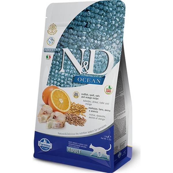 N&D 1,5 Kg Ocean Düşük Tahıllı Morina Balıklı Portakallı Yetişkin Kedi Maması
