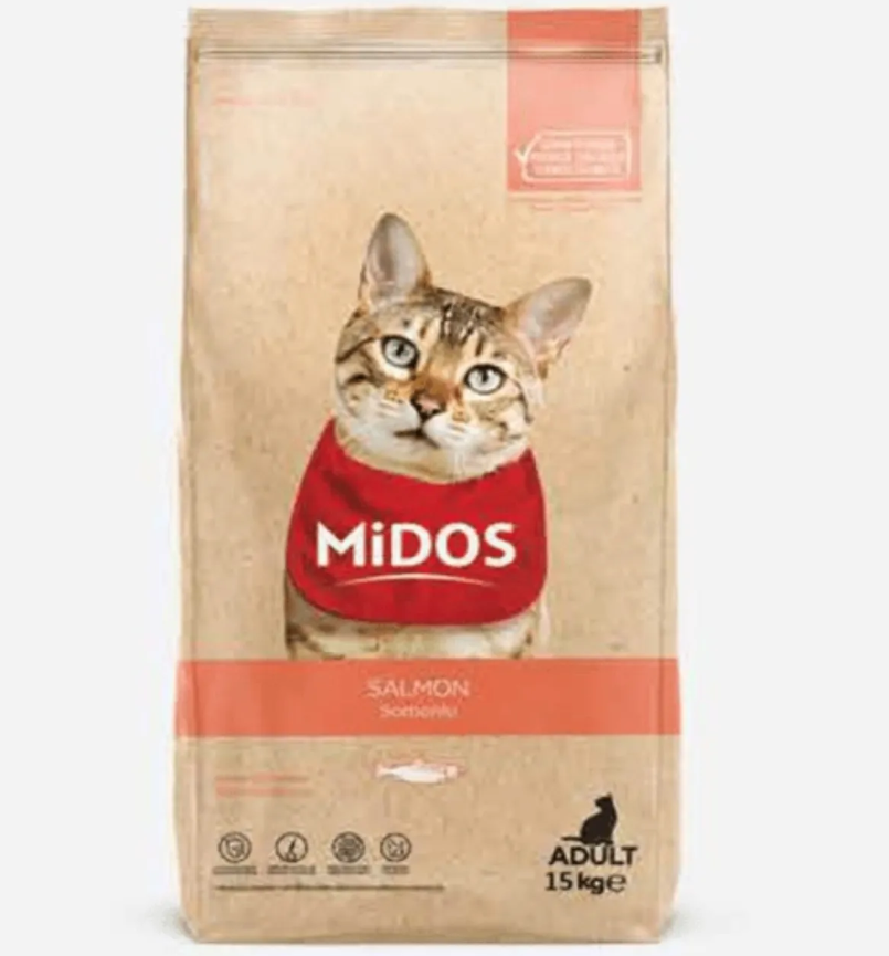 Midos 15 Kg Hassas Kediler Için Somonlu Yetişkin Kedi Maması 