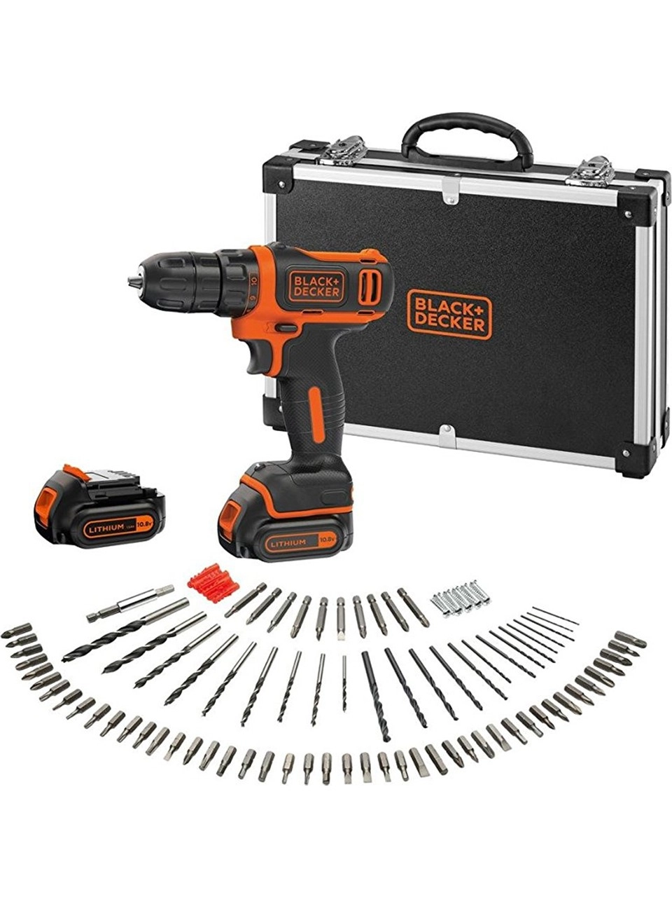 Black & Decker BDCDD12BAFC-QW 10.8V 1.5Ah Li-Ion Şarjlı Matkap Vidalama,Taşıma Çantası,100 Parça Aks. Seti