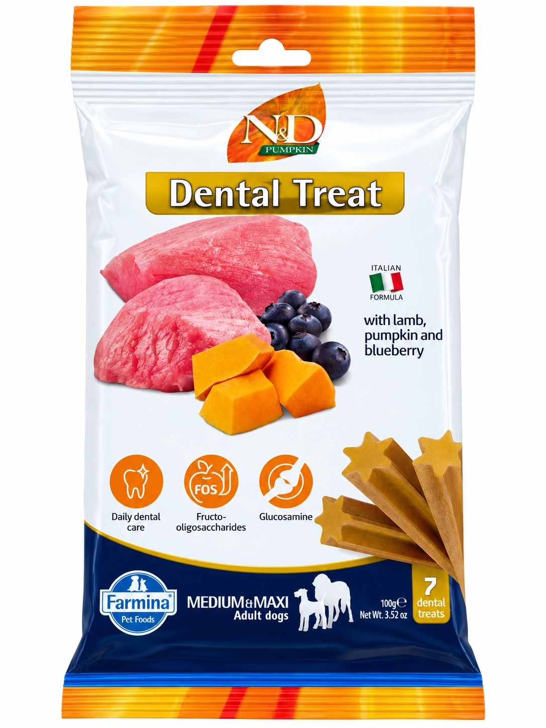N&D Pumpkin Dental Treat Kuzu Etli, Balkabaklı ve Yaban Mersinli Orta ve Büyük Irk Köpek Ödül Maması 100 g
