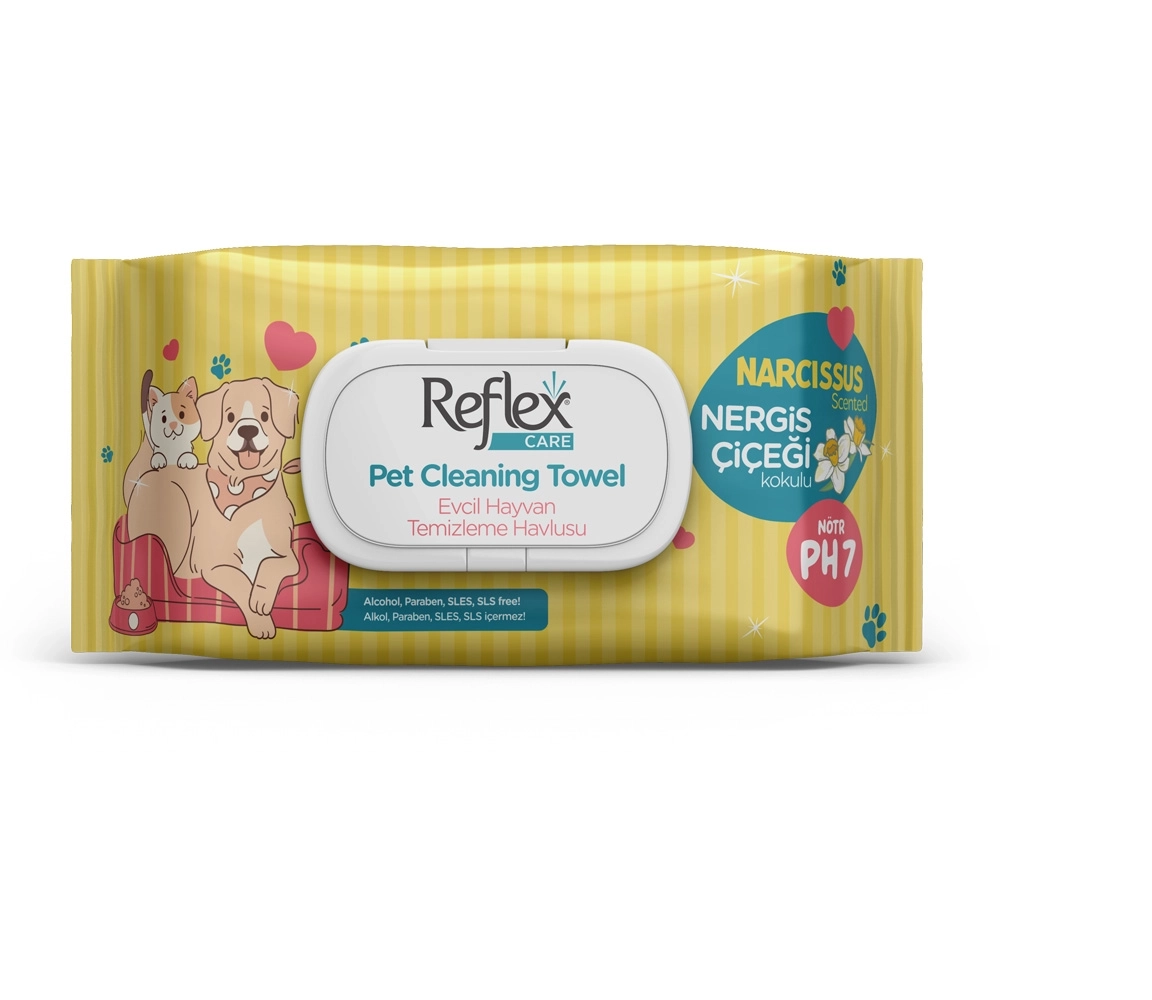 Reflex Care Evcil Hayvanlar İçin Çok Amaçlı Hijyenik Temizleme Havlusu Nergis Çiçeği Kokulu 50’li