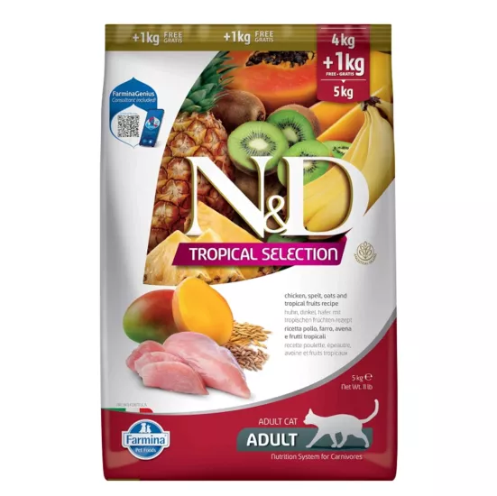 N&D 5 Kg Tropical Selection Tavuklu ve Tropikal Meyveli Kedi Maması