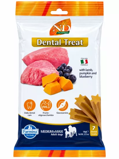 N&D Pumpkin Dental Treat Kuzu Etli, Balkabaklı ve Yaban Mersinli Orta ve Büyük Irk Köpek Ödül Maması 100 g