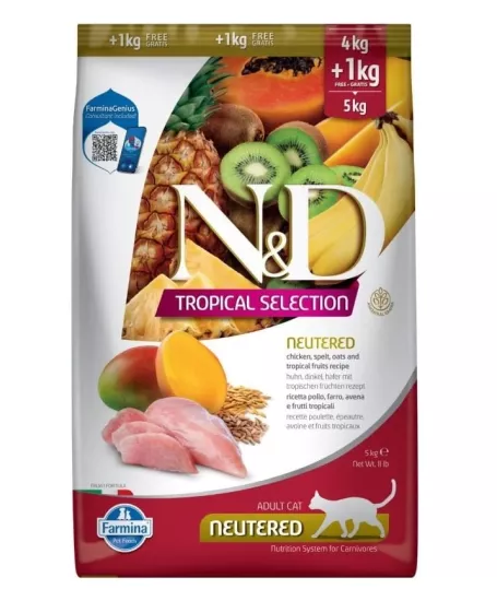 N&D 5 Kg Tropical Selection Tavuklu ve Tropikal Meyveli Kısırlaştırılmış Kedi Maması 