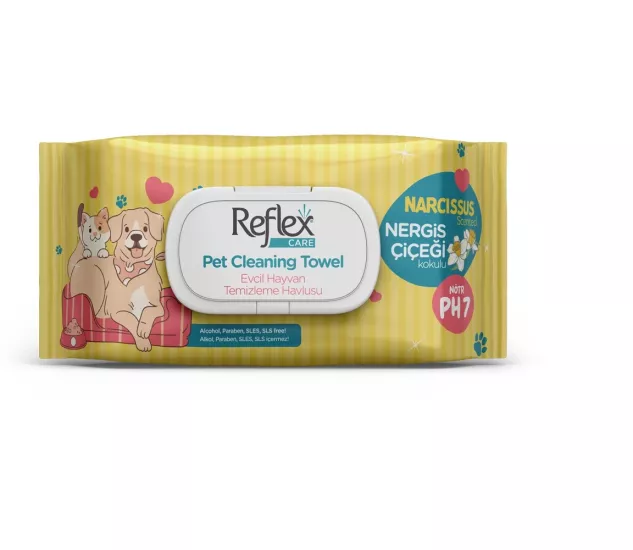 Reflex Care Evcil Hayvanlar İçin Çok Amaçlı Hijyenik Temizleme Havlusu Nergis Çiçeği Kokulu 50’li