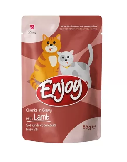 Enjoy Pouch Sos İçinde Et Parçacıklı Kuzu Etli Yetişkin Kedi Maması 85 gr