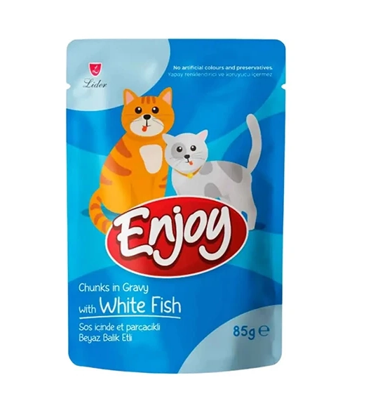 Enjoy Pouch Beyaz Balıklı Yaş Kedi Maması 85 Gr