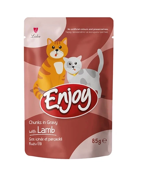 Enjoy Pouch Sos İçinde Et Parçacıklı Kuzu Etli Yetişkin Kedi Maması 85 gr